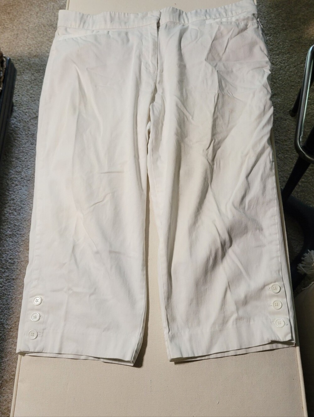 Counterparts White Capris with Button Cuff Detail